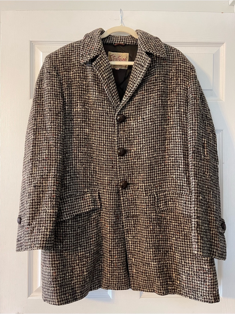 Men's Brown Houndstooth Wool Coat